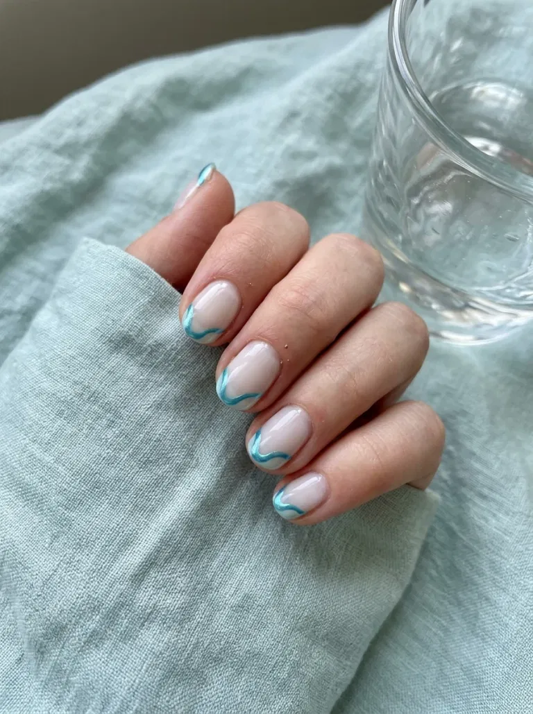 Aqua Chrome Wave Tips nail design