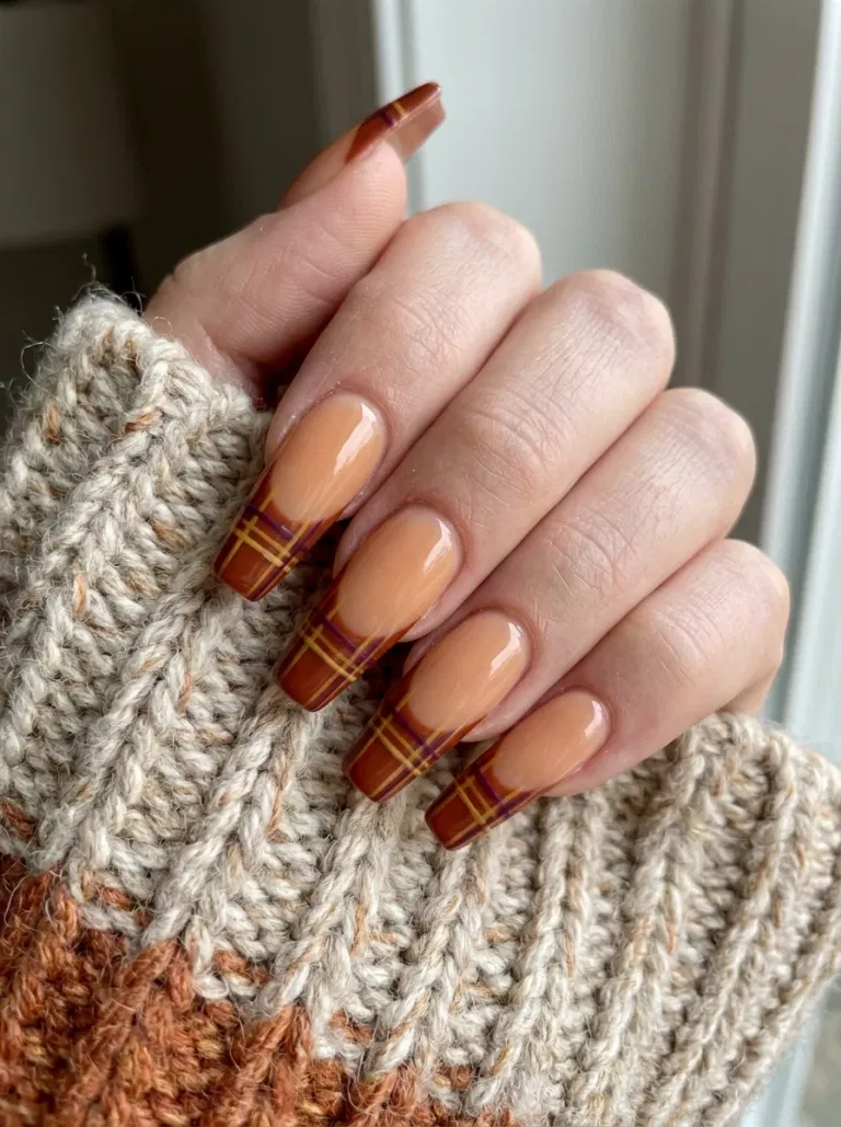 Plaid Ribbon Coffin Tips nail design