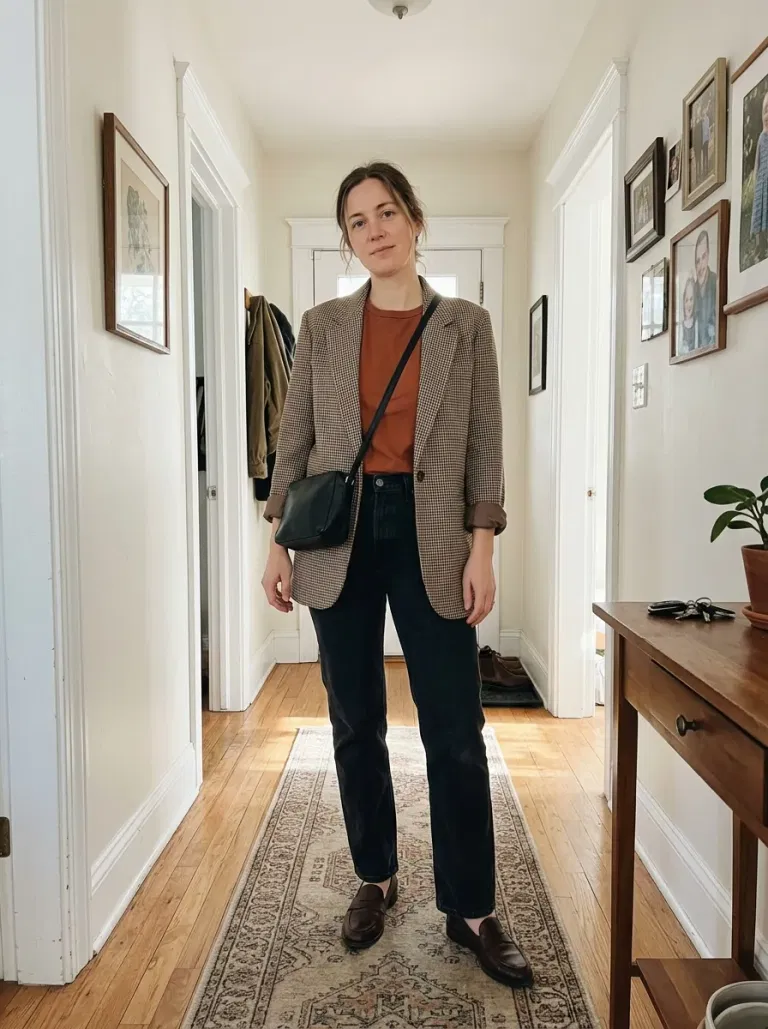 Rust Graphic-Free Tee and Checked Blazer