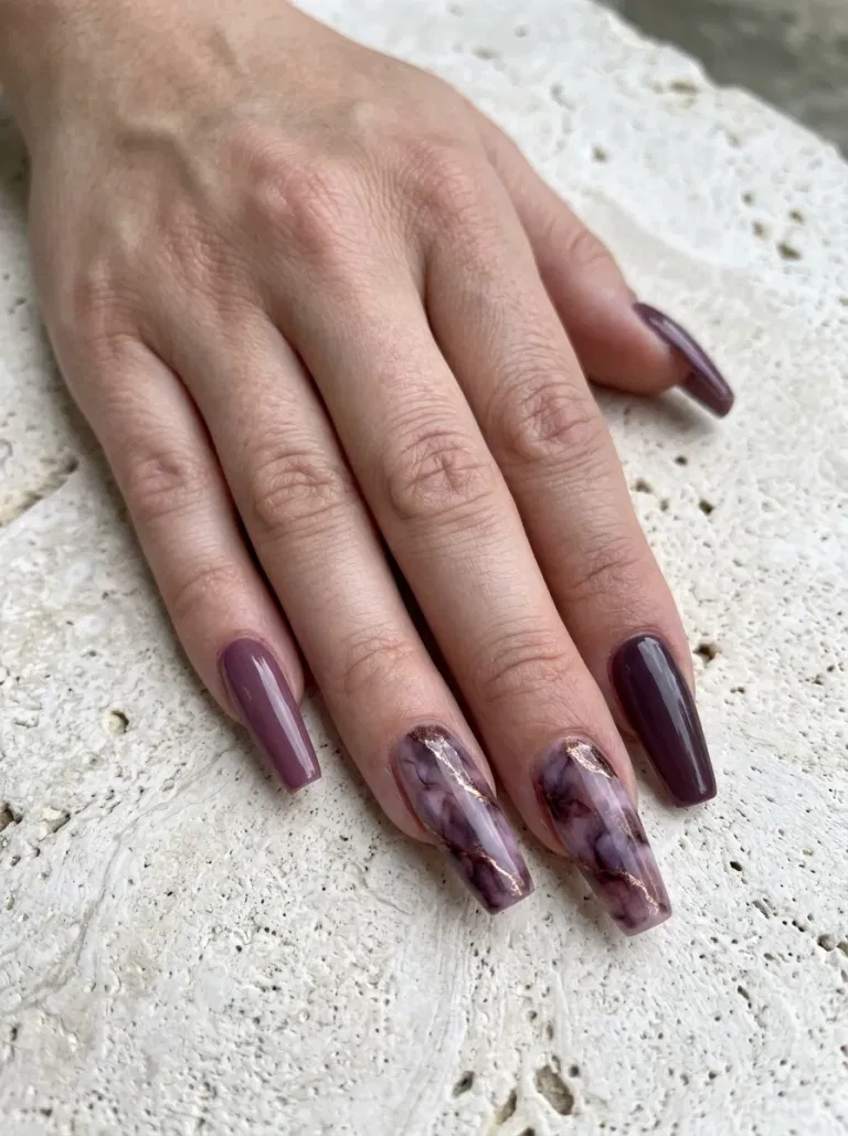 Smoky Plum Marble nail design