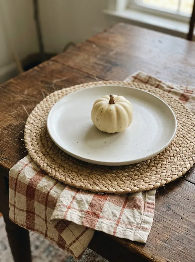 Checked Napkin with Mini Pumpkin