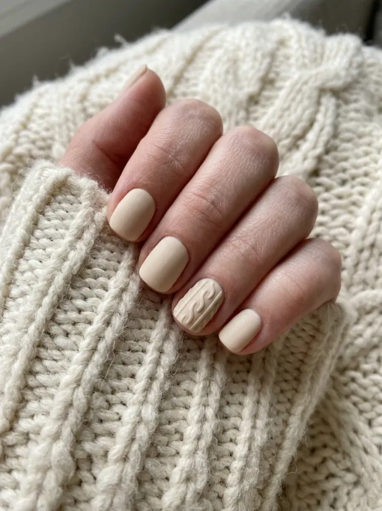 Oat Milk Cable Knit nail design