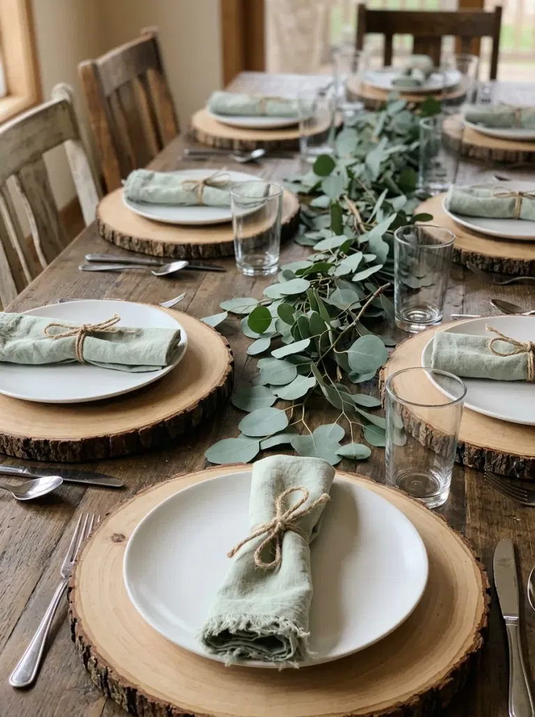 Wood Slice Chargers and Soft Sage