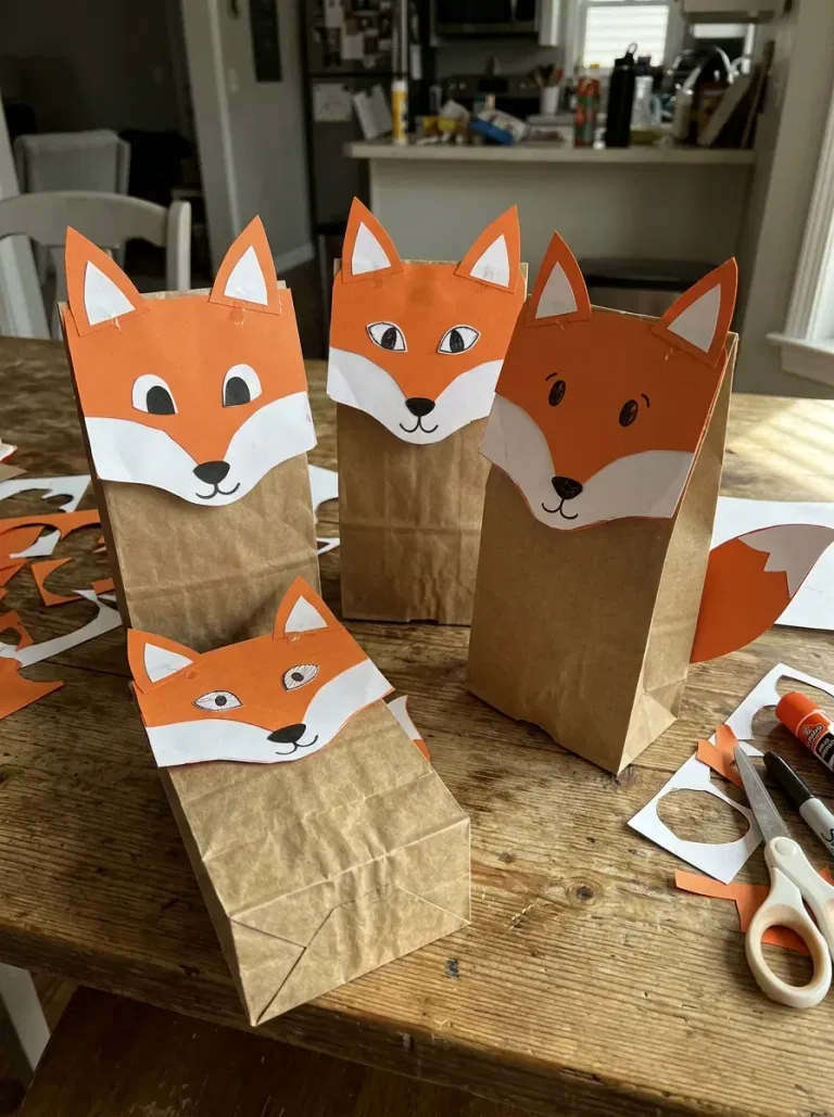 Paper Bag Fox Puppets