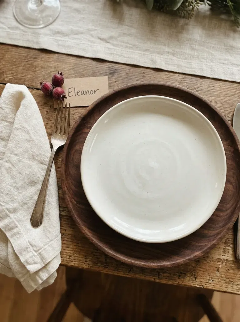 Ivory Plate with a Cranberry Place Tag