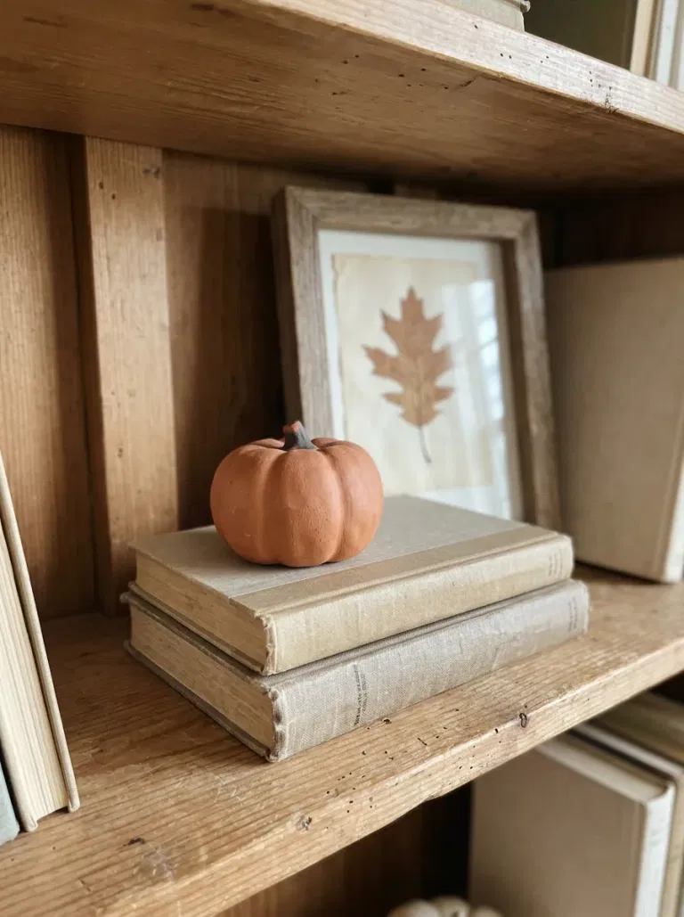 Pumpkin and Book Shelf Vignette