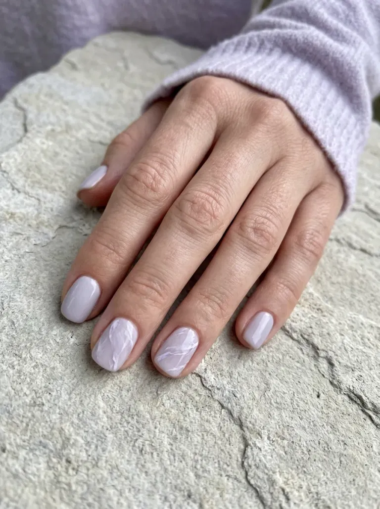 Lavender Gray Marble Veil nail design