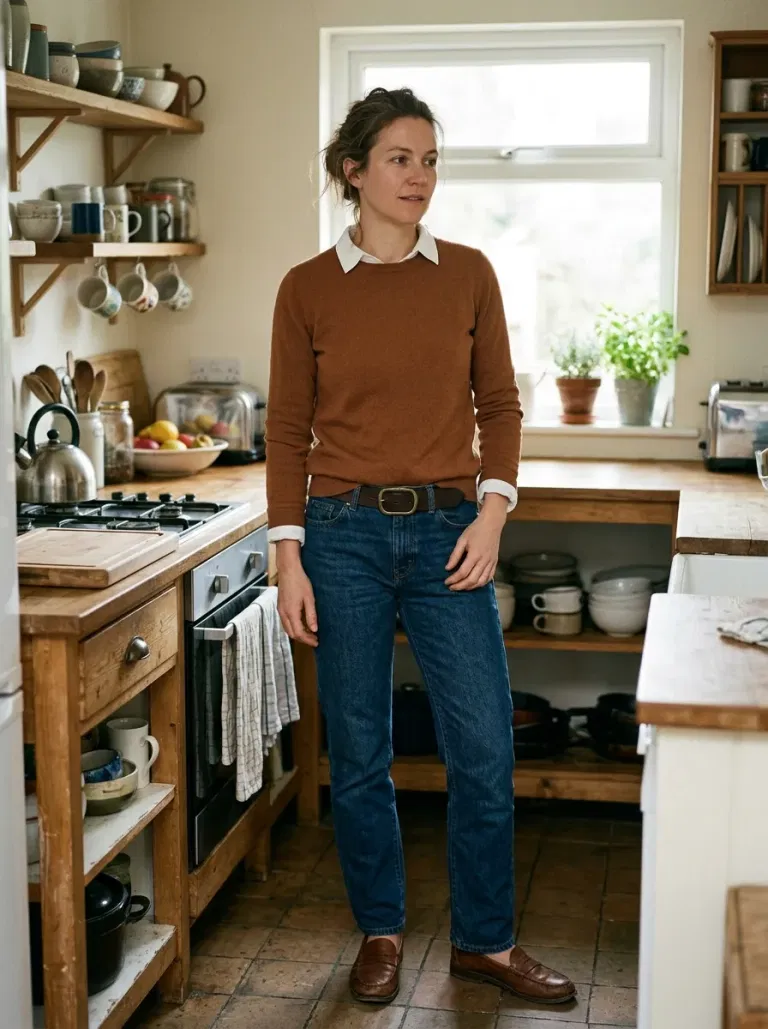 Cinnamon Fine-Knit and White Shirt Collar