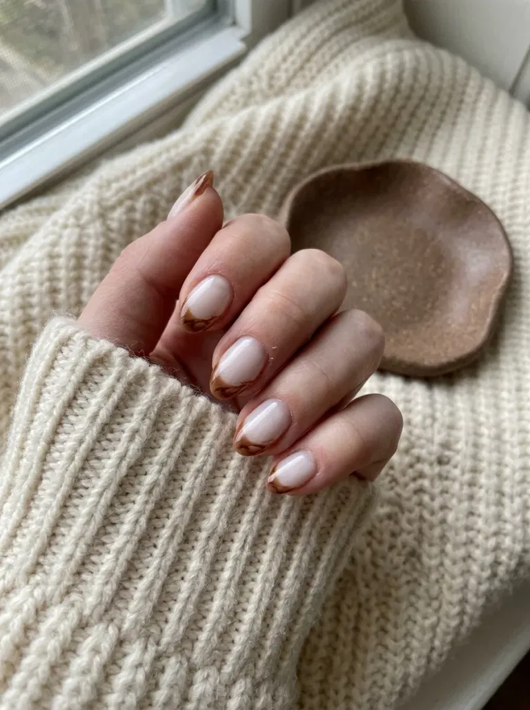 Cocoa Marble French nail design