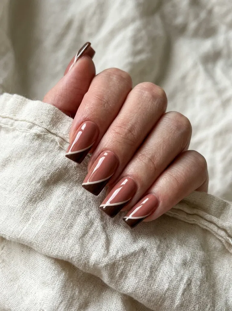 Cocoa Side-Swept French nail design