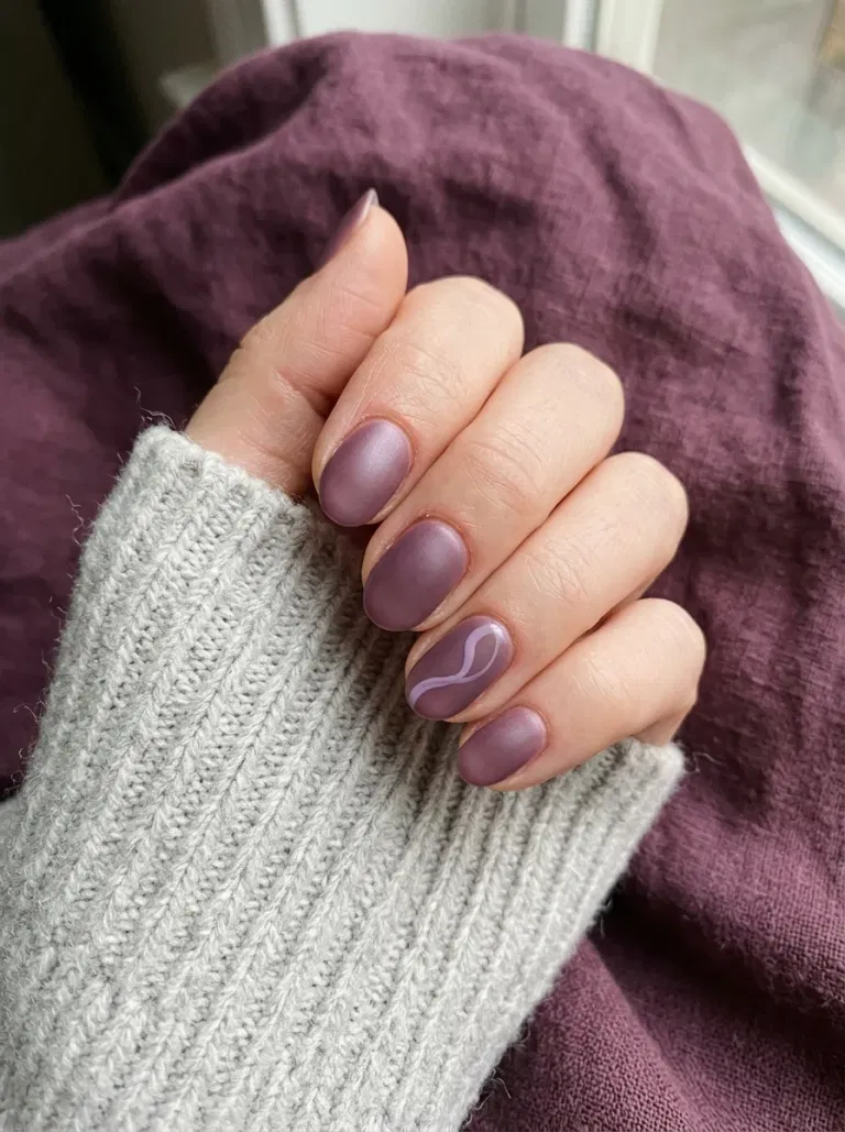 Plum Satin Ribbon Swirl nail design