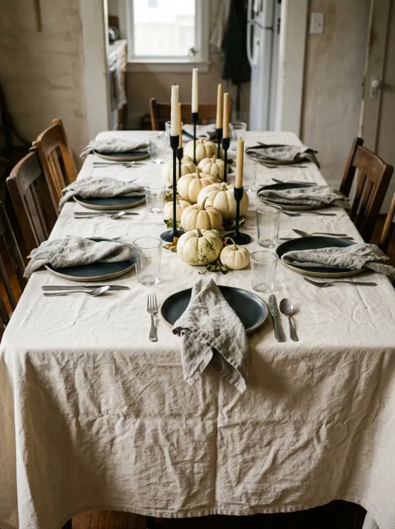 Cream Drop Cloth and Black Iron Candles