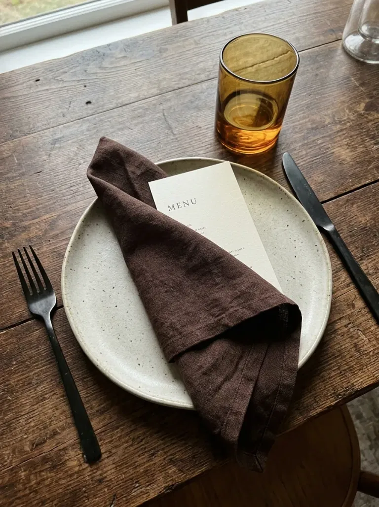 Amber Glass and Dark Brown Napkin