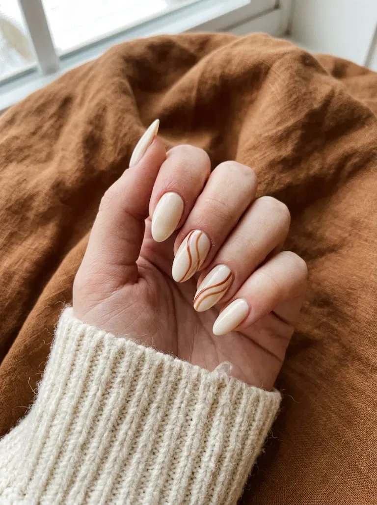 Cinnamon Ribbon Curves nail design
