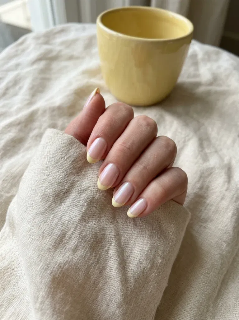 Butter Yellow Glazed French nail design
