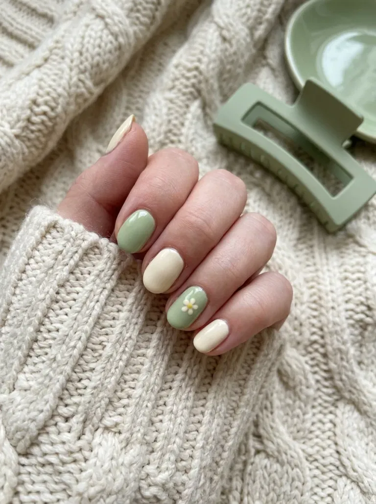 Buttercream and Pistachio Mix-and-Match nail design