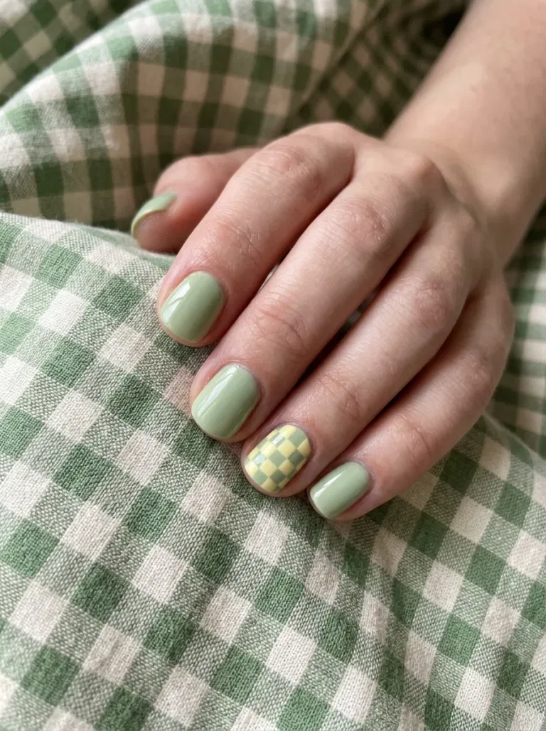 Pistachio Checkerboard Accent nail design