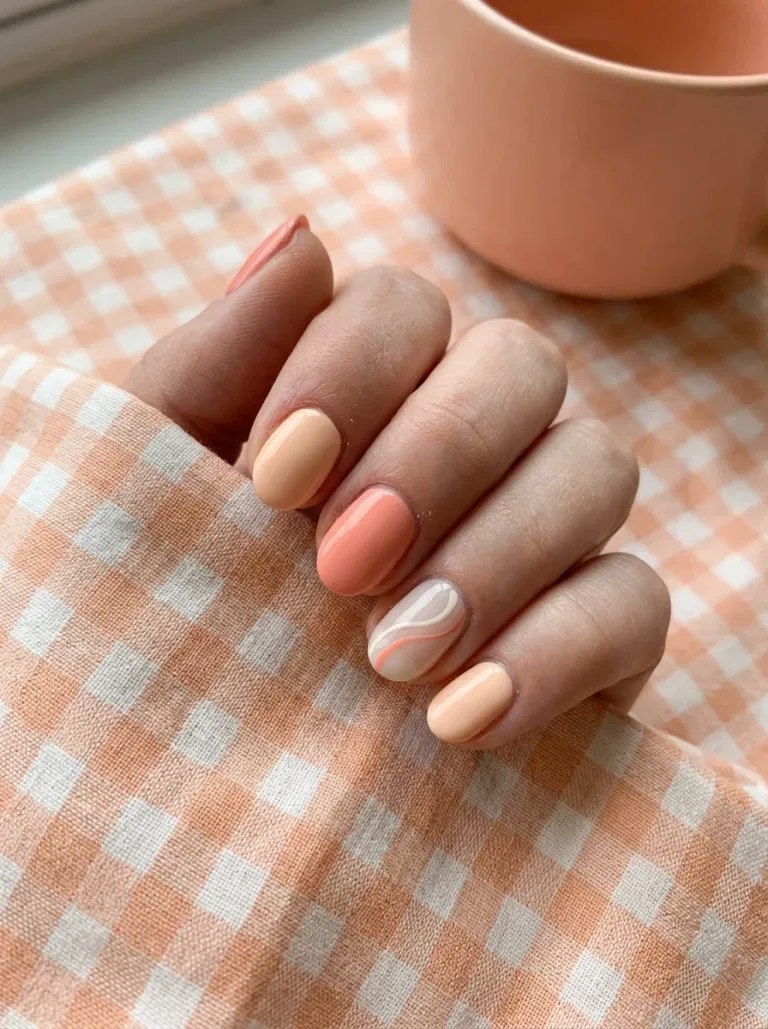 Coral Sorbet Swirl Skittle nail design