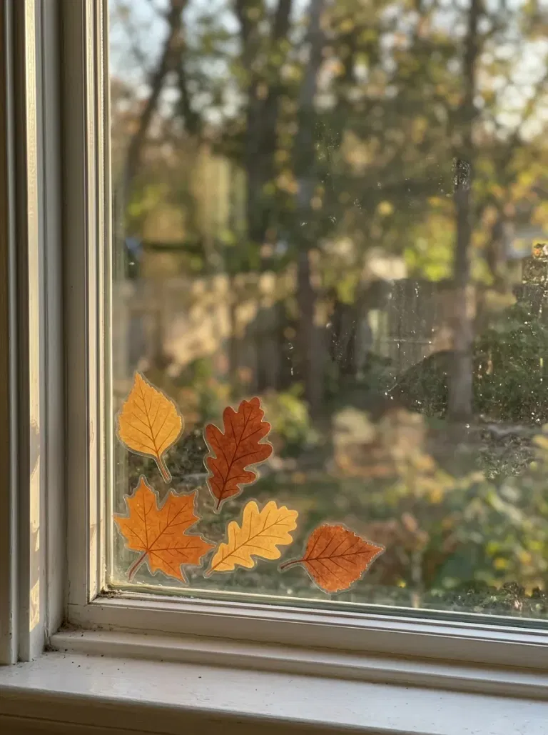 Leaf Silhouettes on Window Glass