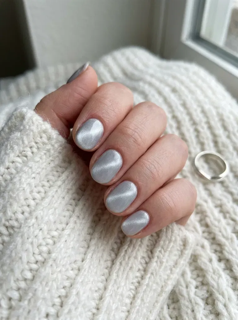 Cloud Gray Velvet Cat-Eye nail design