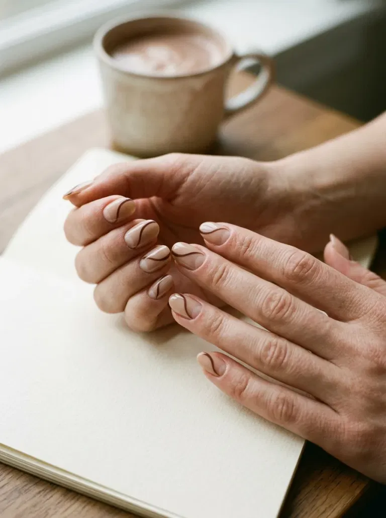 Bare Crescent and Cocoa Sweep nail design