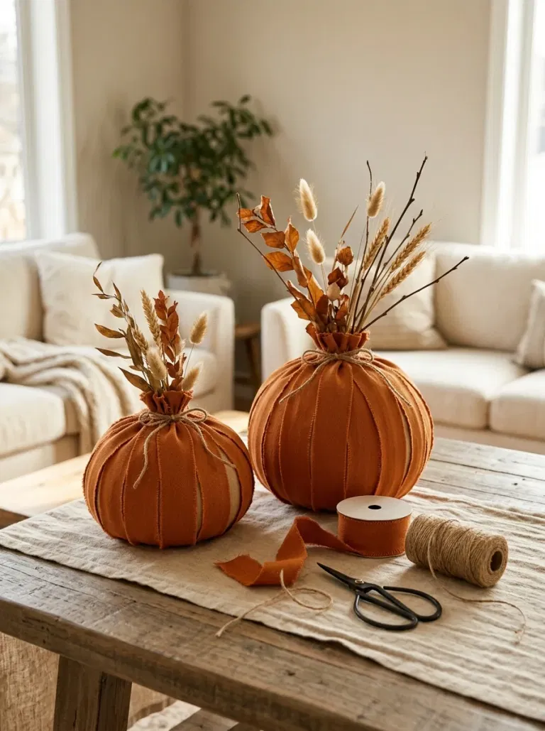 Orange Ribbon Pumpkin Vases