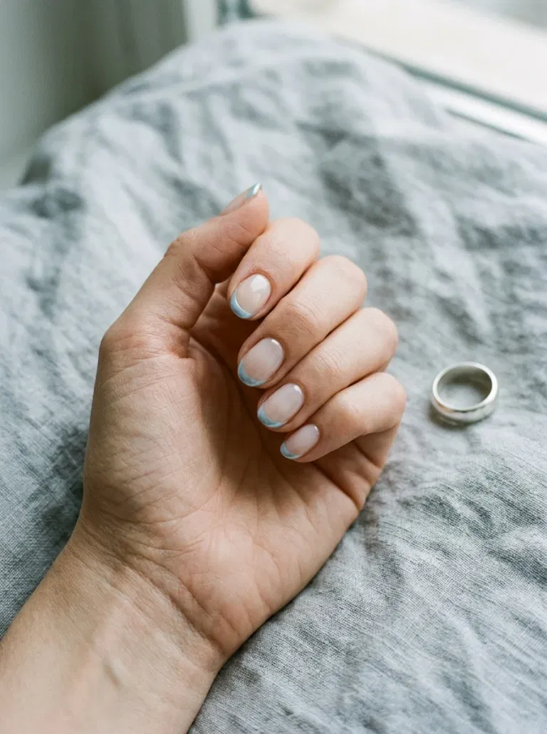 Iced Blue Chrome French nail design