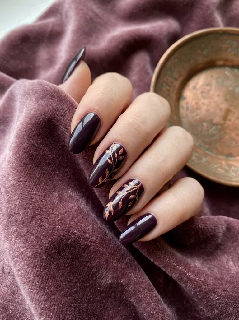 Copper Leaf Branches nail design