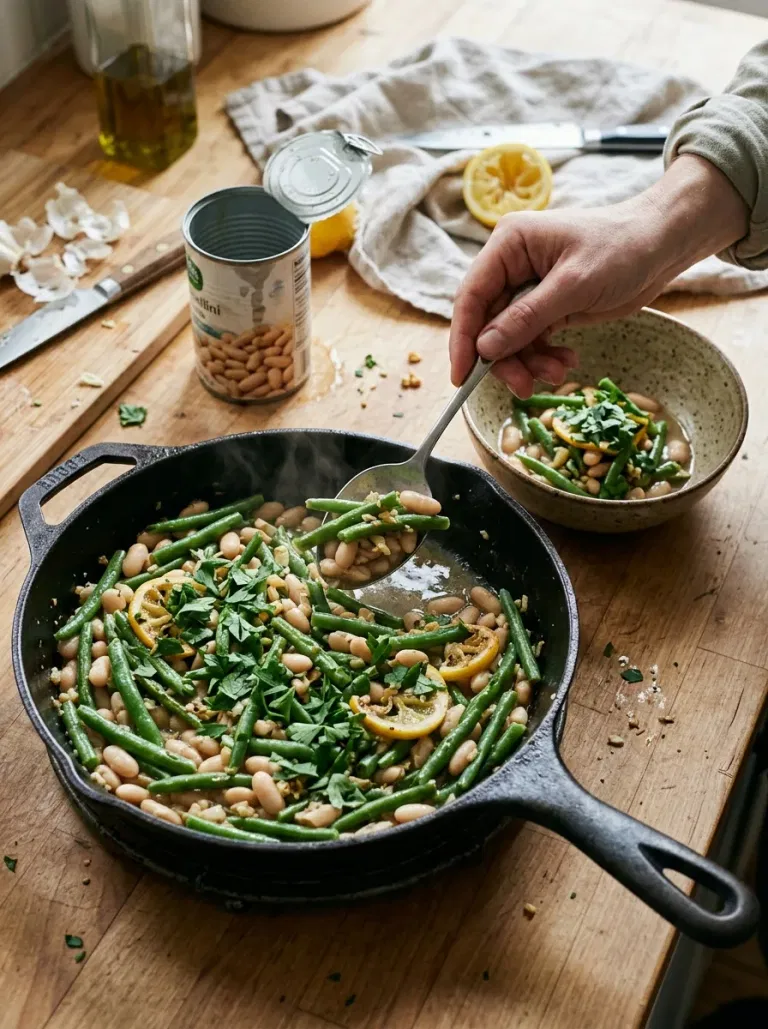 Garlic Lemon White Bean and Green Bean Skillet