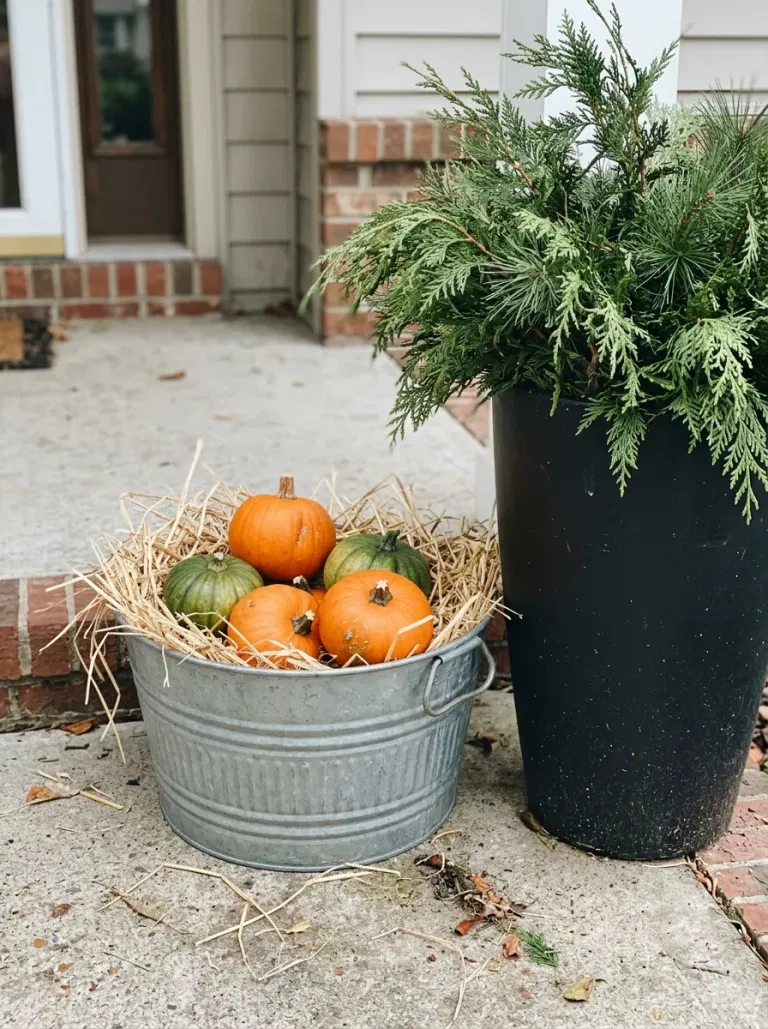 Galvanized Tub of Harvest Pumpkins