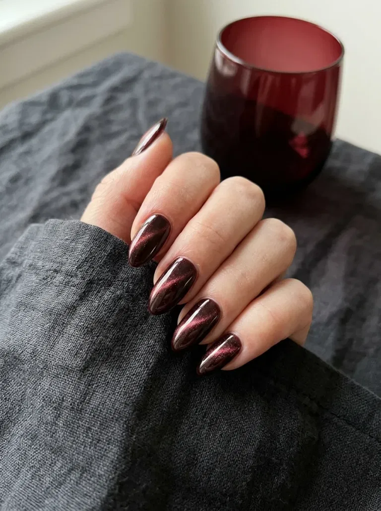 Oxblood Velvet Cat-Eye nail design