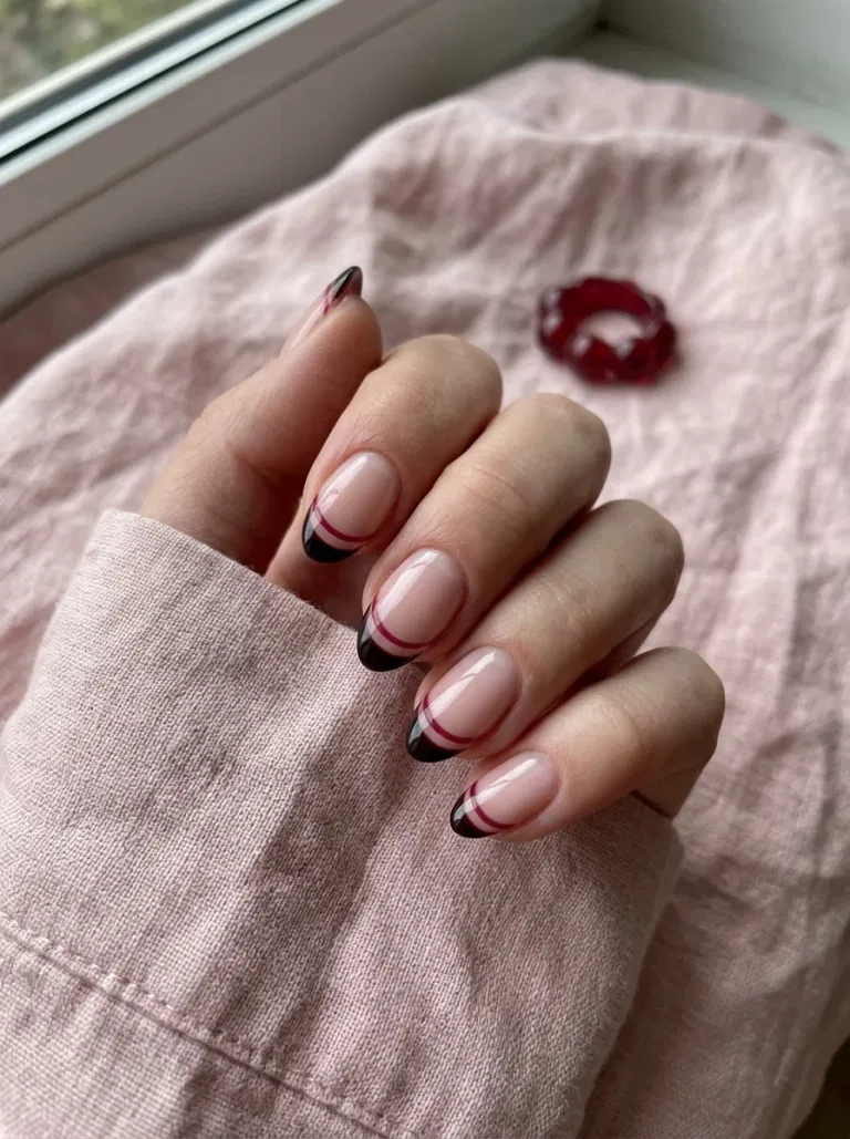 Black Cherry Double French nail design