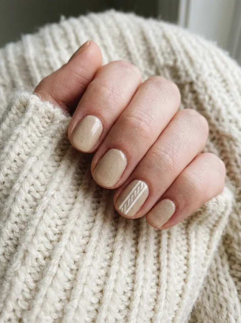 Oatmeal Knit Stripe nail design
