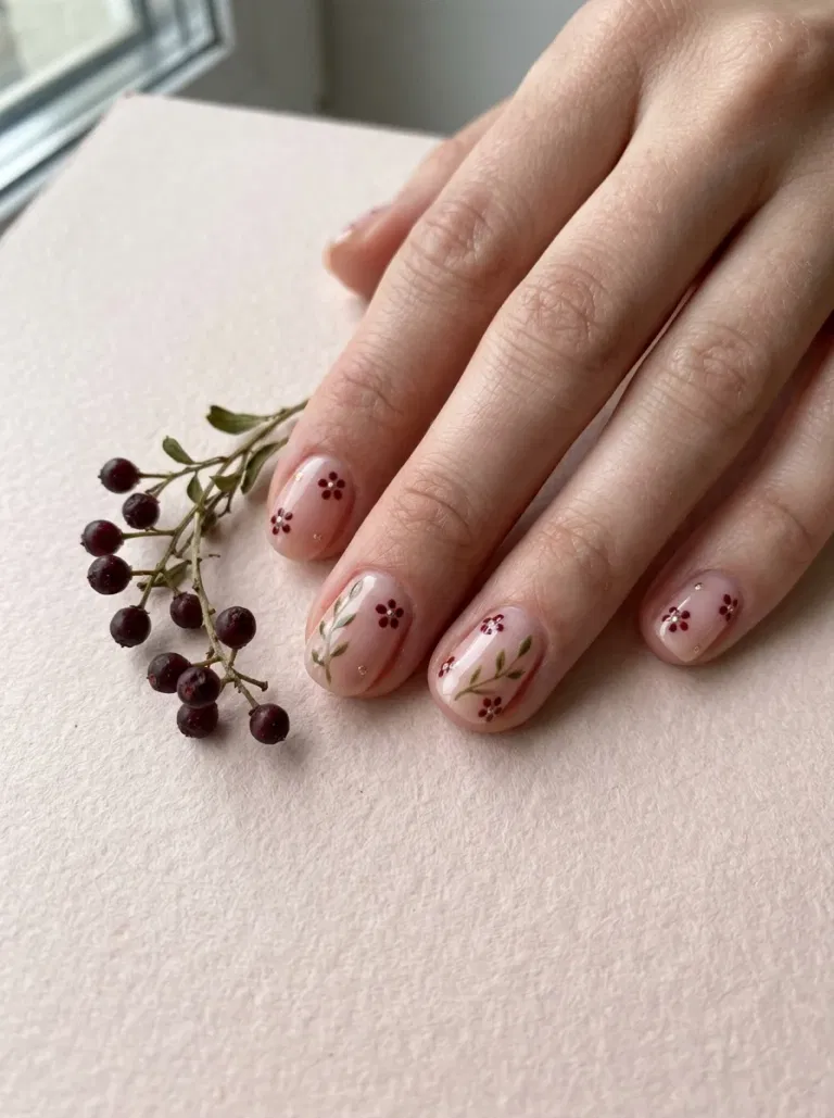 Garnet Micro Blossoms nail design