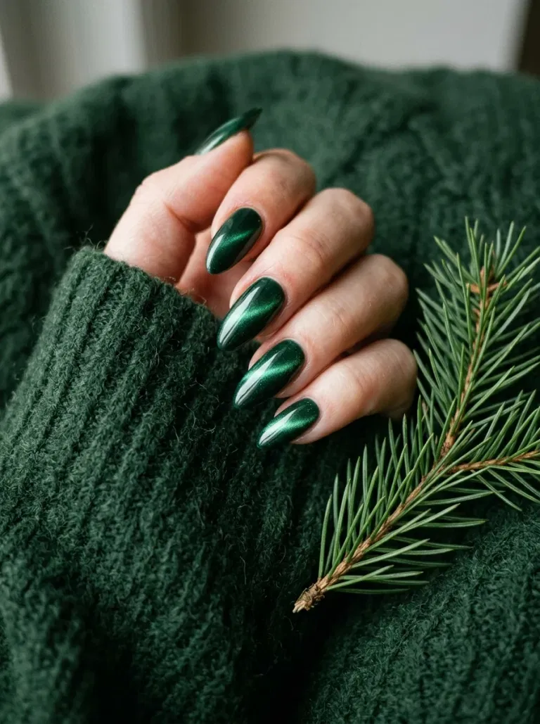 Pine-Green Cat-Eye nail design