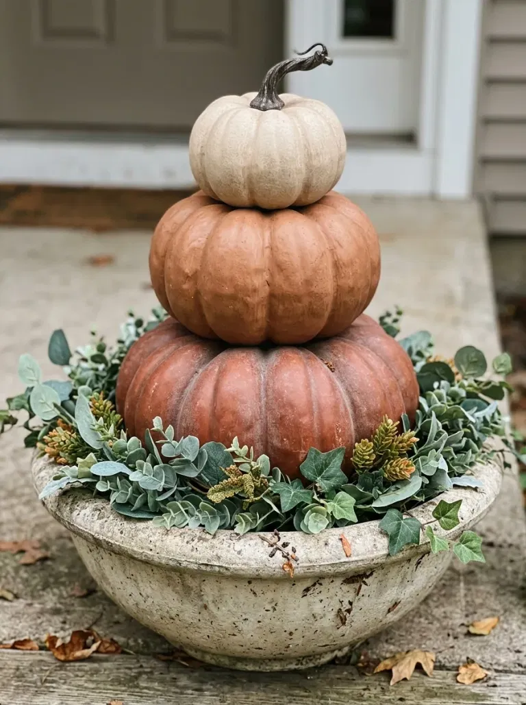 Stacked Terracotta Porch Pumpkins