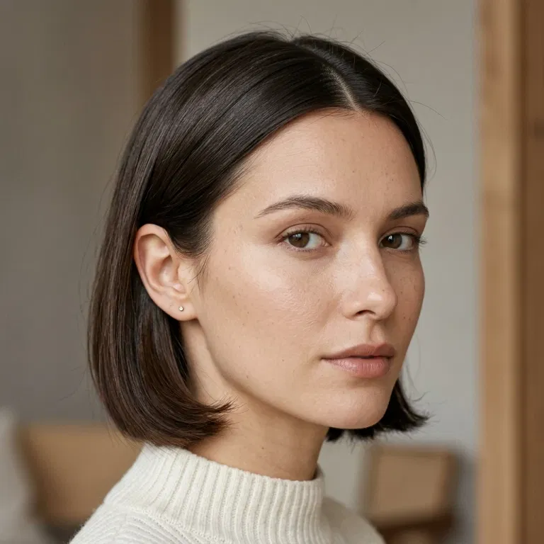 Woman wearing a jaw-length bob with soft face-framing layers
