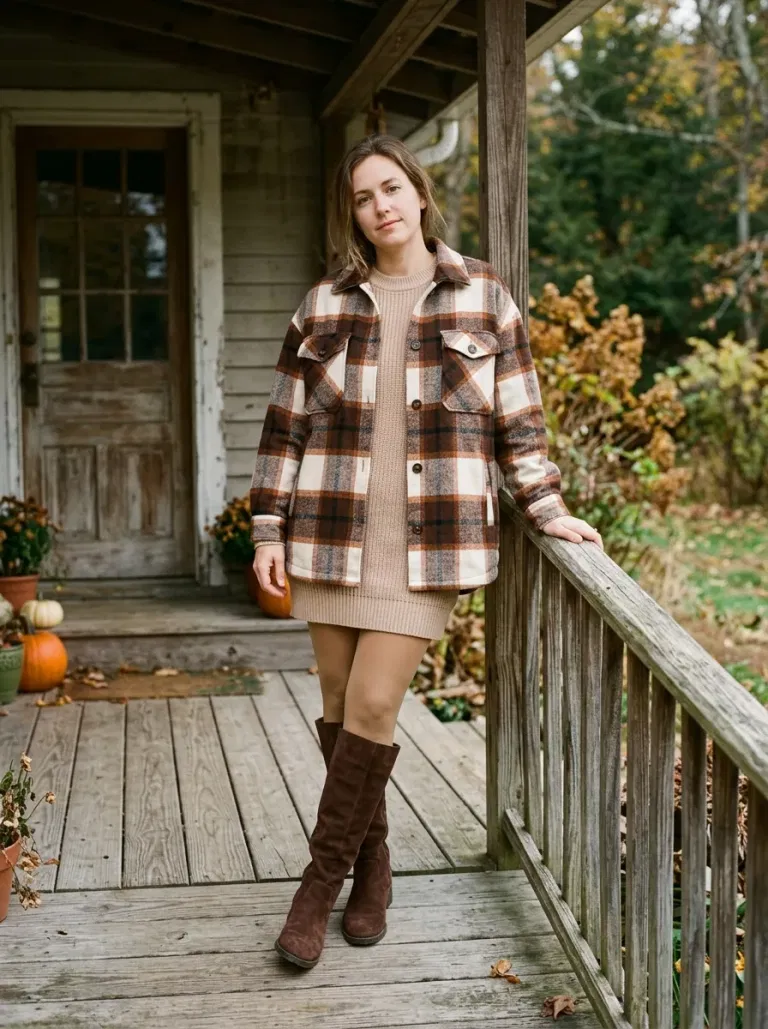 Plaid Shacket and Mini Knit Dress