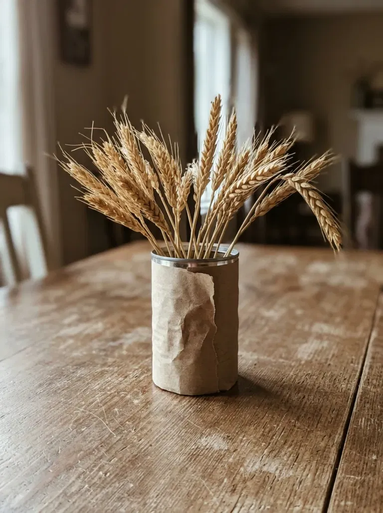 Faux Wheat Centerpiece in a Tin Can
