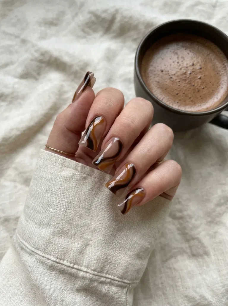Mocha Ribbon Swirls nail design