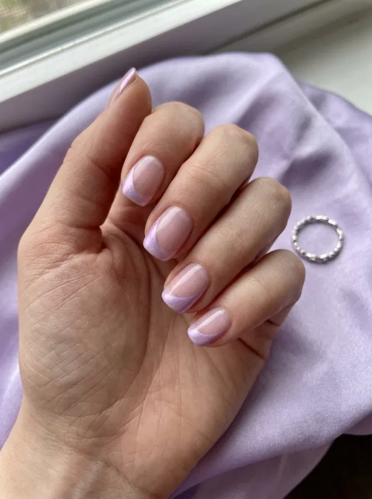 Lilac Chrome Side French nail design