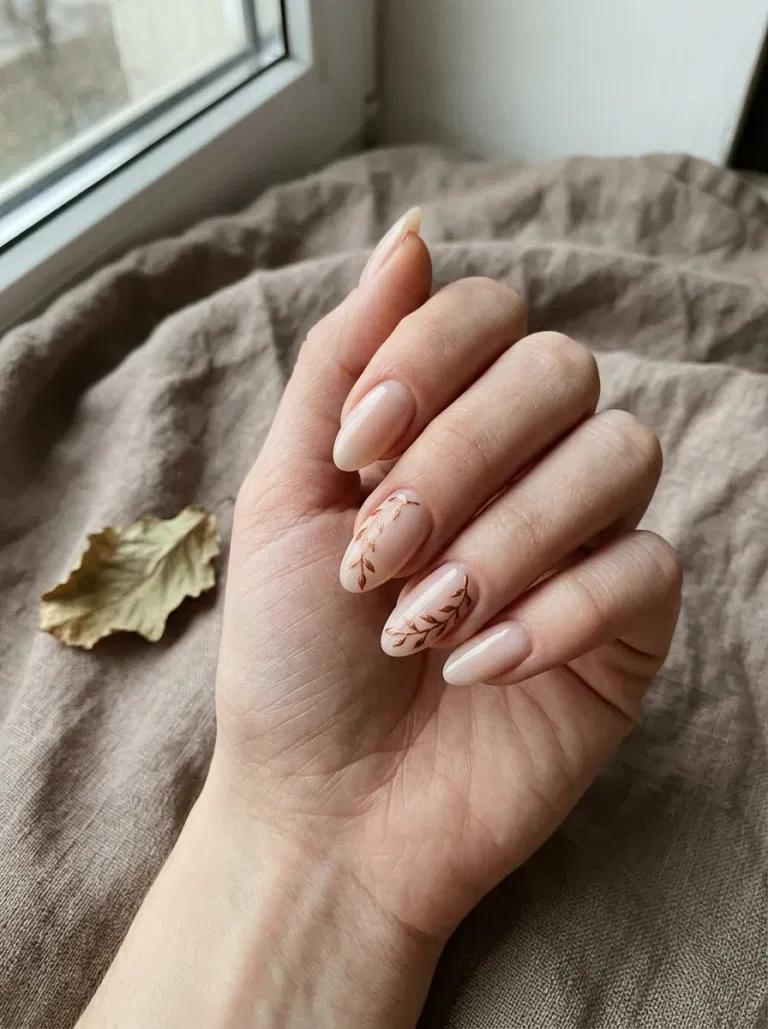 Copper Leaf Trail nail design