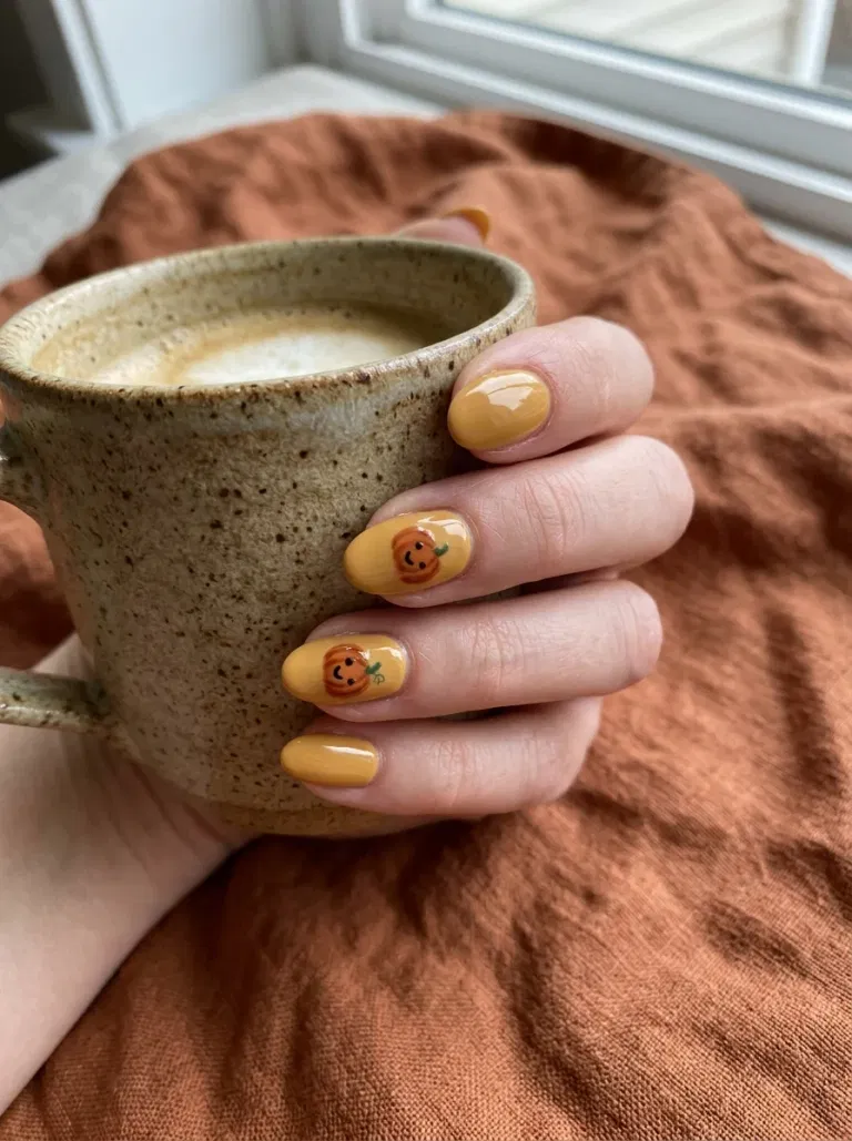 Pumpkin Latte Smiles nail design
