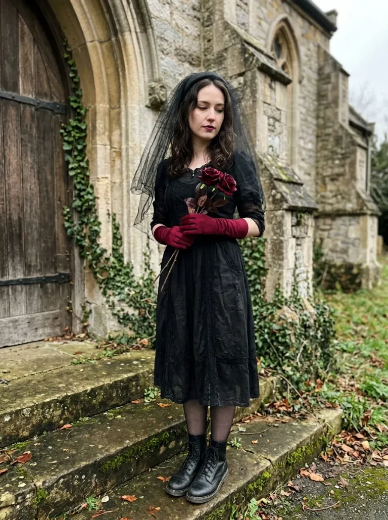 Gothic Bride in Red Gloves