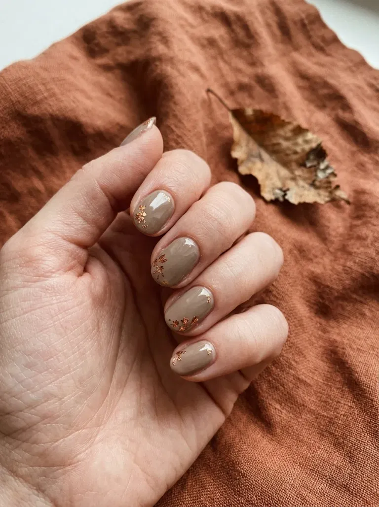 Copper Leaf Foil nail design