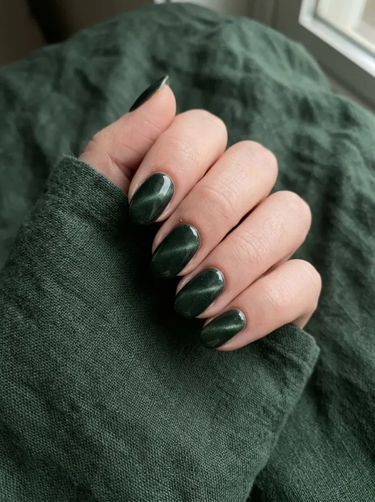 Forest Cat-Eye Line nail design