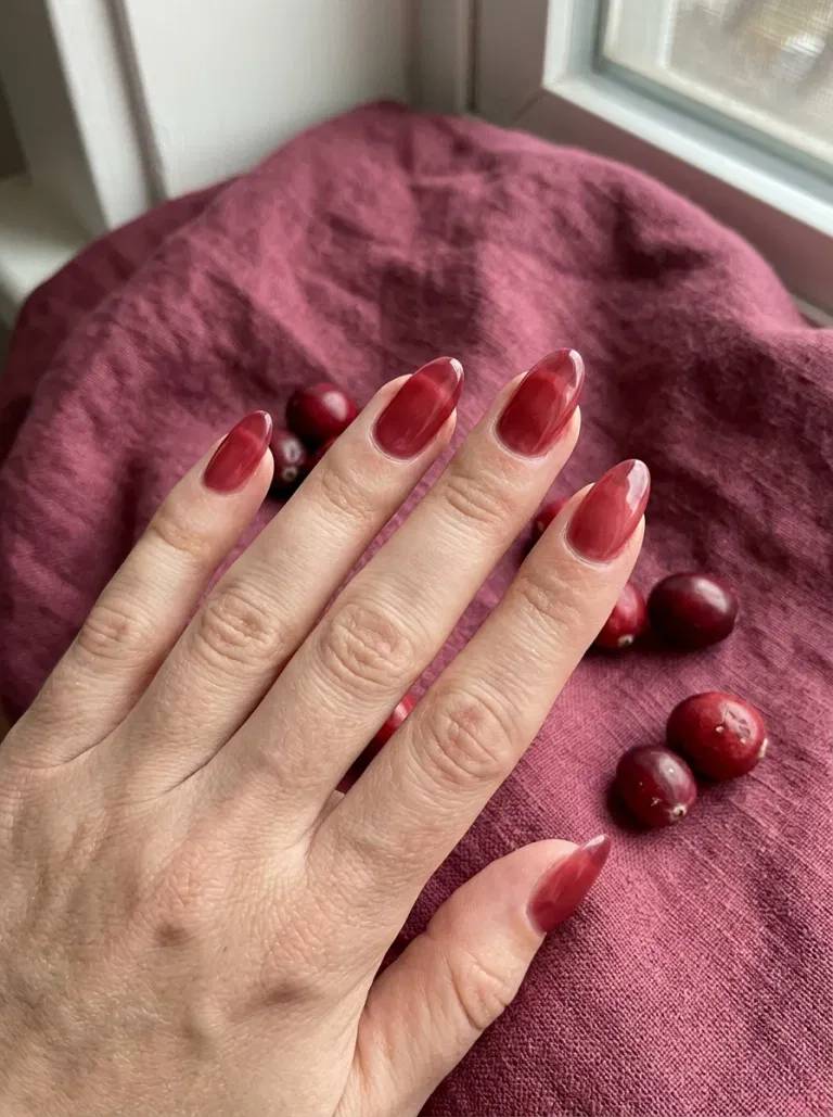 Cranberry Glass Almonds nail design