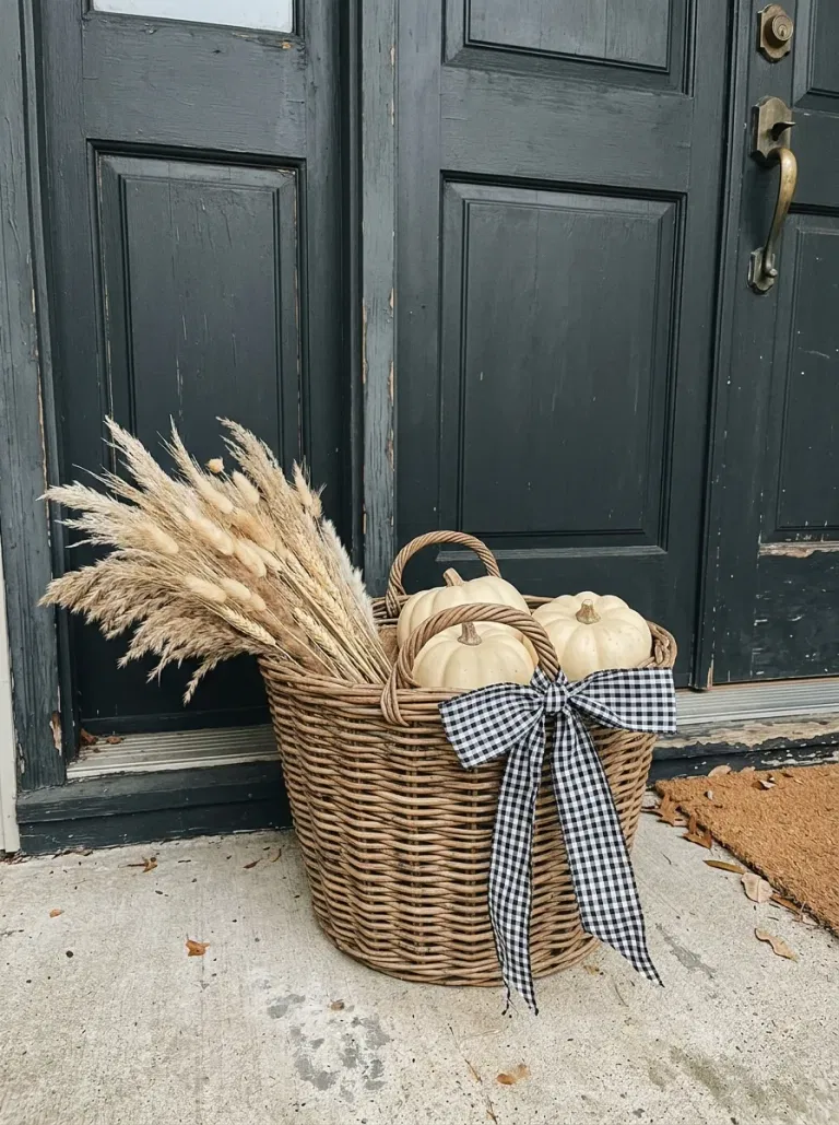 Black-and-White Check Porch Basket