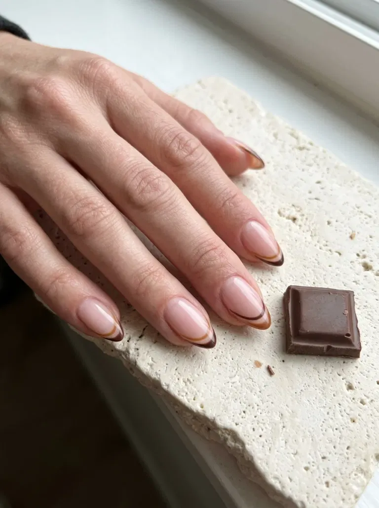Chocolate Swirl French nail design