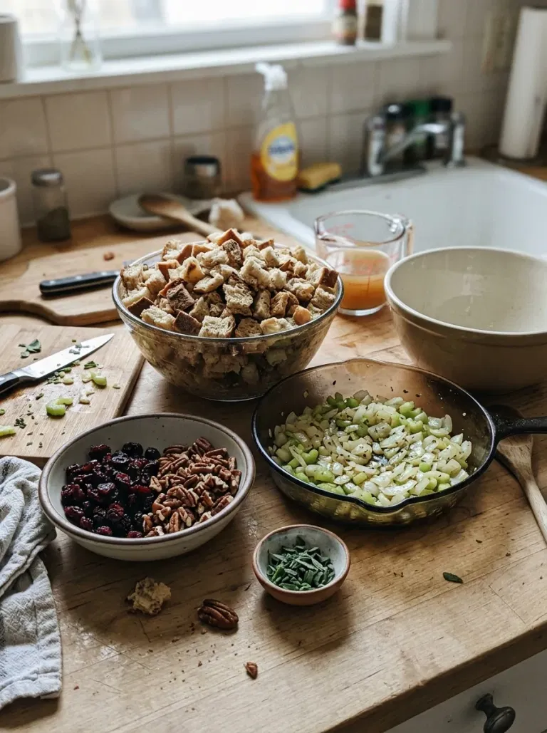 Cranberry Pecan Stuffing Prep